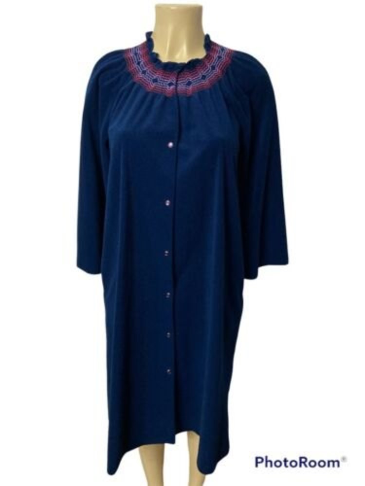 Vanity Fair Made in USA Womens Nightgown Button up Size Small  Color Navy